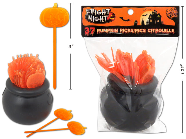 Plastic Pumpkin Picks In Caldron 37 Pack