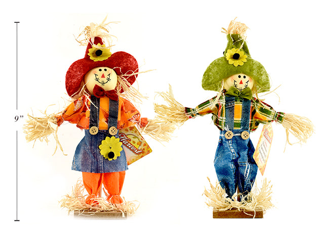 Harvest Cowboy Standing Scarecrow On Wooden Stand Small