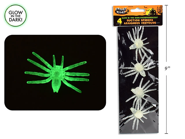Glow In The Dark Suction Spiders 4 Pack