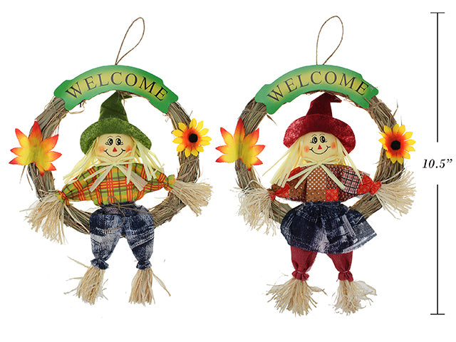 Harvest Straw Scarecrow Welcome Wreath