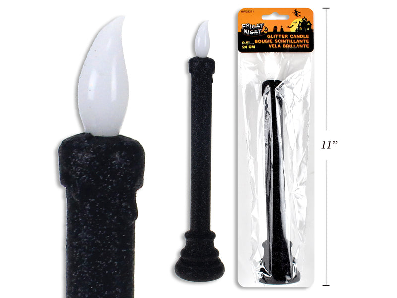 LED Flickering Black Glitter Taper Candle