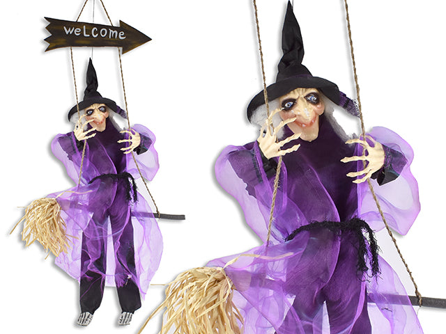 Halloween LED Hanging Welcome Witch Riding On Broom