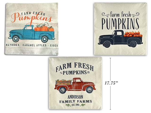 Harvest Pumpkin Truck Printed Jute Cushion Cover