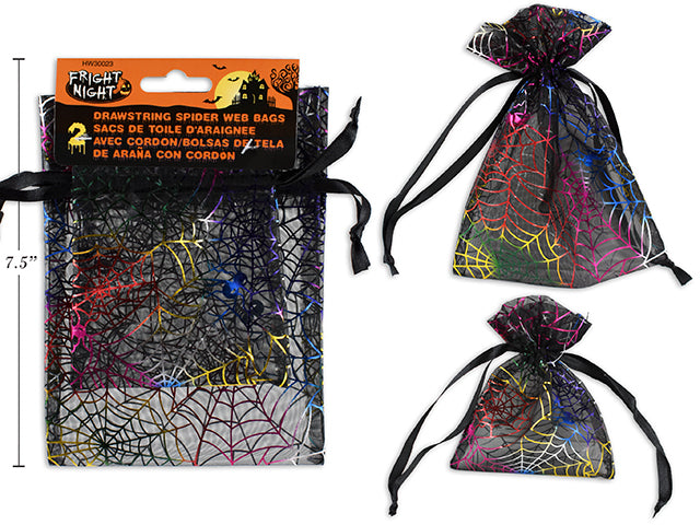 Halloween Rainbow Foil Spider Web Organza Drawstring Bag