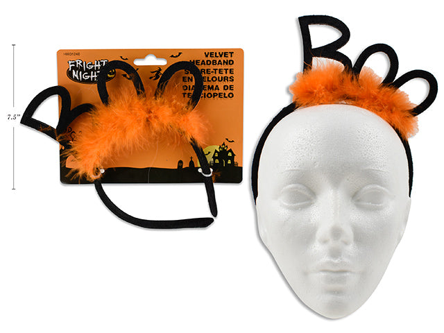 Velvet Wrapped Boo Headband With Fur
