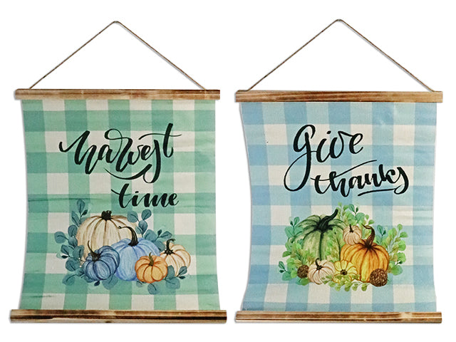 Harvest Canvas Plaid Printed Hanging Banner With Wooden Frame