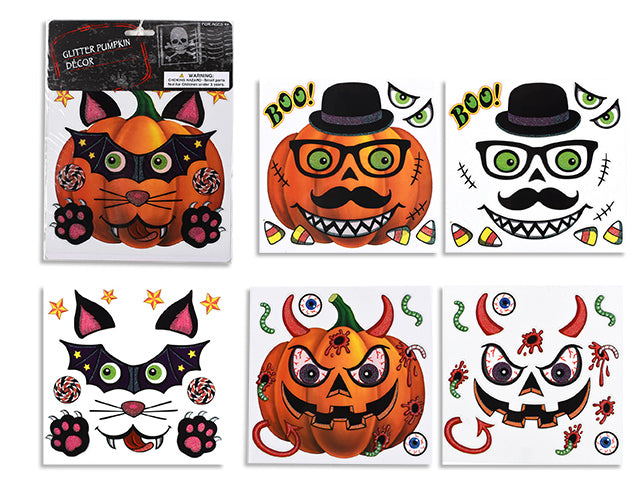 Halloween Glitter Pumpkin Face Decoration Stickers
