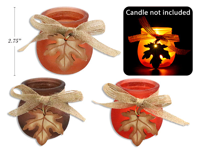 Harvest Frosted Glass Candle Holder With Maple Leaf Toggle