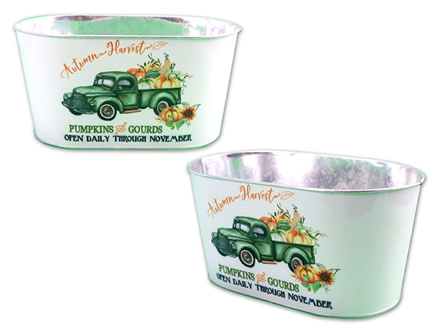 Harvest Pumpkin Truck Oblong Metal Bucket