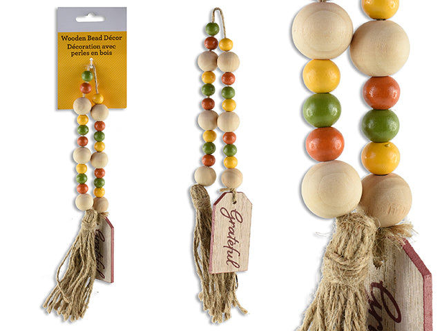 Harvest Beaded Wooden Decoration With Tag And Jute Tassel