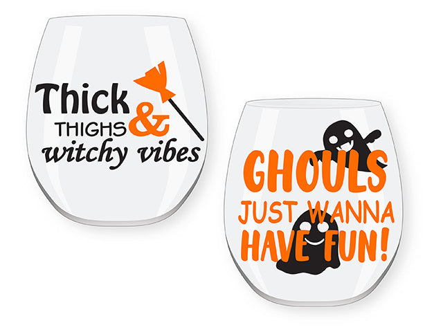 Halloween Printed Stemless Wine Glass