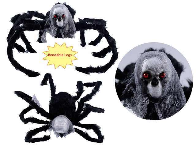Halloween Skull Head Spider With A Creepy Clot Shroud And A Pliable Giant Plush Fur Leg