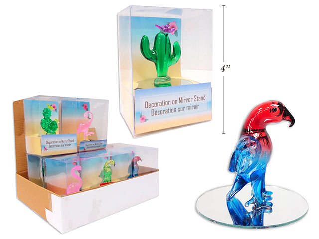 Glass Cactus Parrot Or Flamingo On Glass Mirror Stand