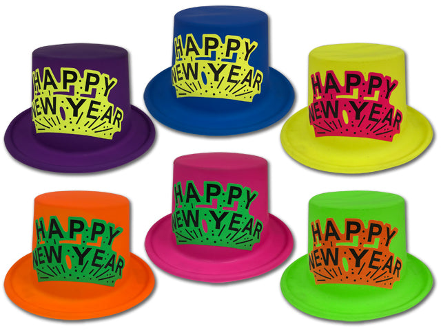Neon Happy New Year Top Hat