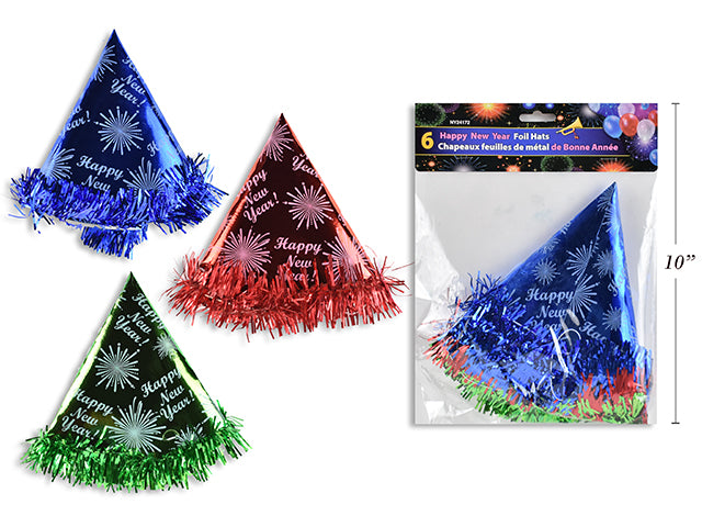 New Year Party Foil Hat With Tinsel 6 Pack