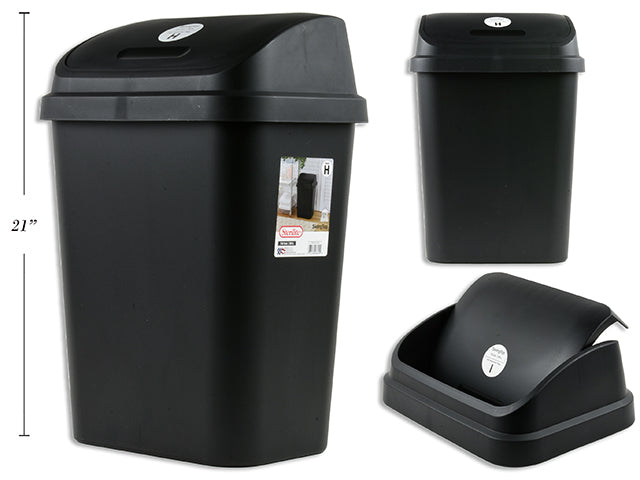 7.8 Gallon / 30 Liter Swingtop Wastebasket. Black. 14.75In(L) X 10-7/8In(W) X 21-3/8In(H).