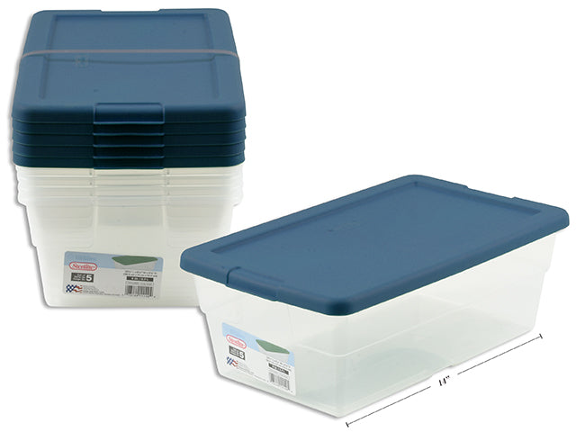 Set (5) 6 Quart / 5.7 Liter Storage Box. Marine Blue.