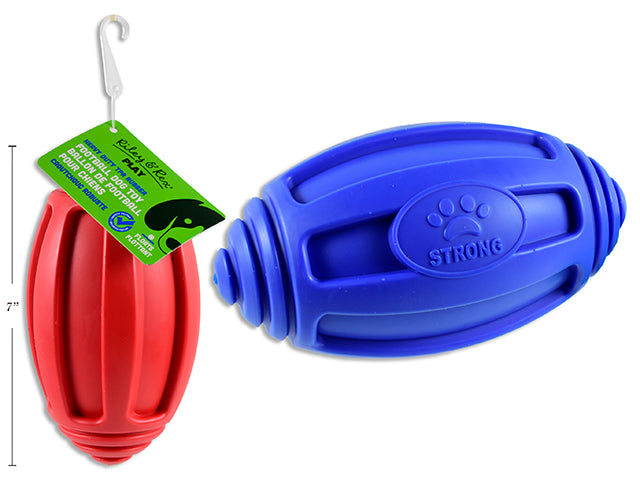 7In X 4In Heavy Duty Pet Tpr Rubber Football. 2 Asst.Colours. J-Hook W/Cht.