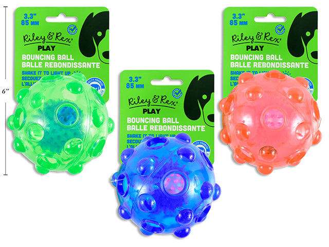 85mm DOG PVC Light-Up Bouncing Ball. 3 Asst.Colours. h/c.