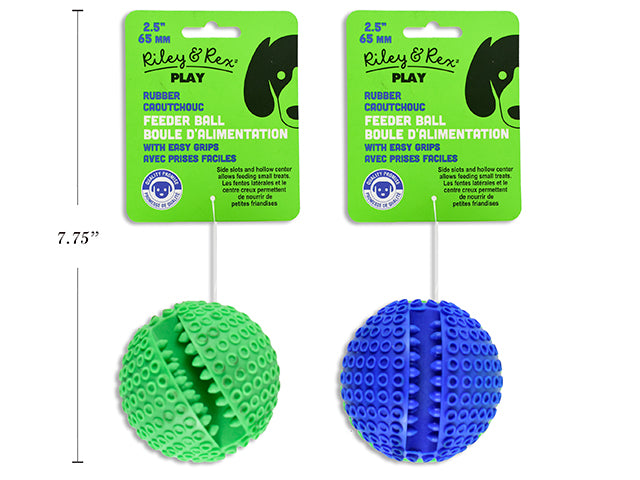 65mm Easy Grip Rubber Toy Ball. 2 Asst.Colours: Green / Blue. h/c.