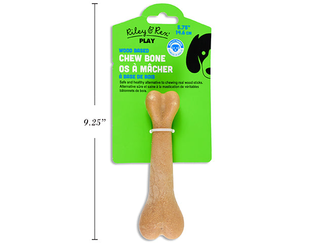 5.75in Wood Based Dog Chew Bone. 3 % Wood + 97% PP. Backer Card.