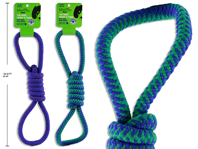 18.25in x 2.5in Jumbo Rope Tug Toy w/Knot. 2 Asst.Colours. Wrap Header.