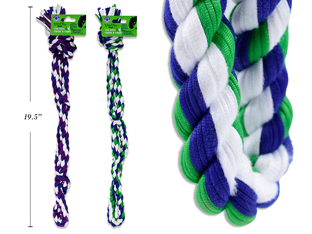 20in Rope Tug Toy w/4 Knots. 2 Asst.Colours. J-hook w/Cht.
