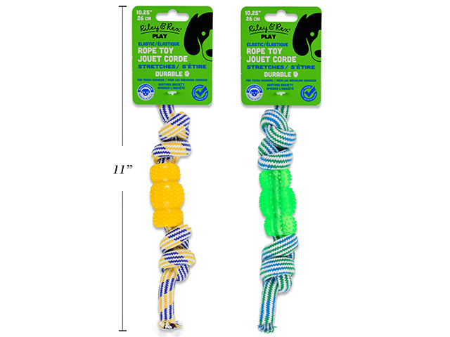 10.25in Elastic Rope Knots w/Bone. 2 Asst.Colours: Green / Yellow. Header Card.