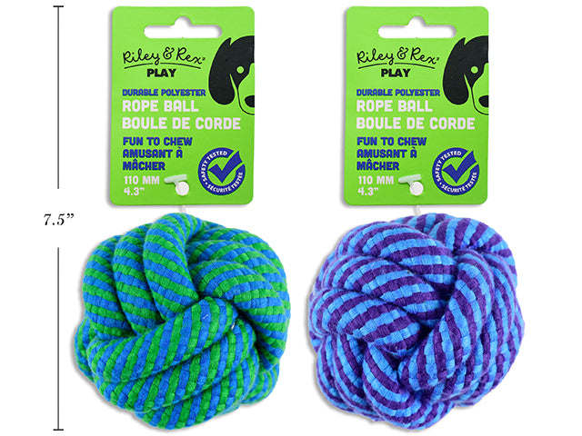 110mm Polyester DOG Rope Ball. 140g. 2 Asst.Colours. h/c.
