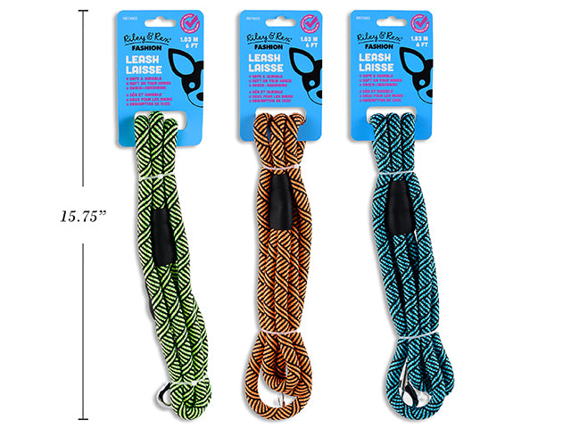 6Ft Durable 2-Tone Rope Leash. 12Mm(D). 3 Asst.Colours. T.O.C.