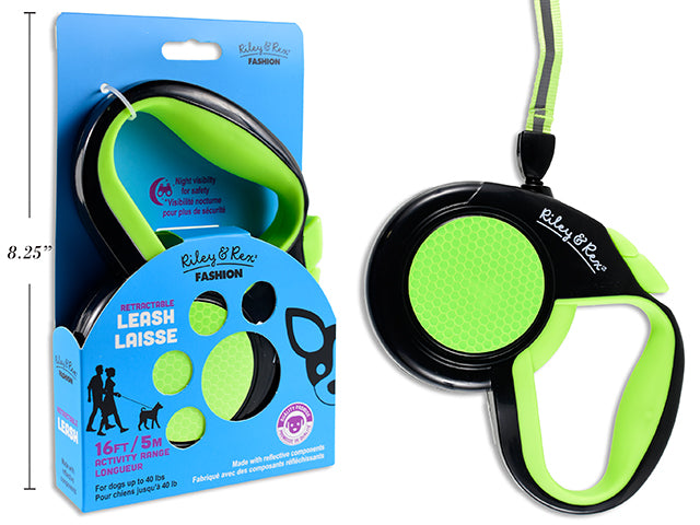 16Ft Retractable Leash With Reflector Lime Green Only. Platform Box.