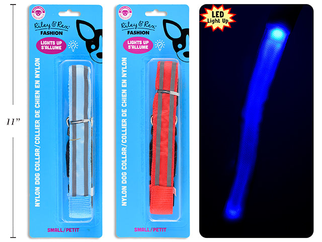 B/O Light Up Dog Nylon Collar - Small. 1in Width. 2 Cols: Red / Blue. b/c.