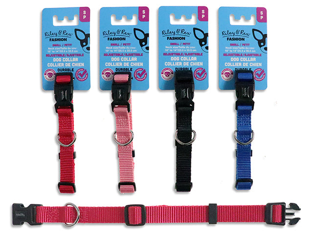 Adjustable Solid Nylon Dog Collar - Small. 5/8in Width. 4 Asst.Colours. T.o.c.