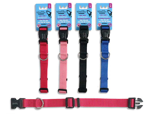 Adjustable Solid Nylon Dog Collar -Large. 1In Width. 4 Asst.Colours. T.O.C.