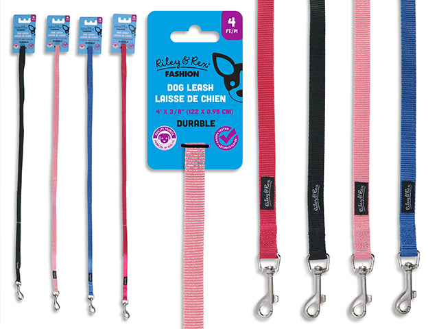 4ft x 3/8in Solid Nylon Dog Leash. 4 Asst.Colours. T.o.c.