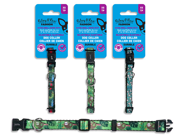 Adjustable Jungle Nylon Dog Collar - Extra Small. 3/8in Width. 3 Asst.Styles. T.o.c.
