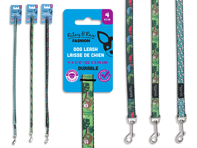 4ft x 3/8in Jungle Nylon Leash - Extra Small. 3 Asst.Styles. T.o.c.