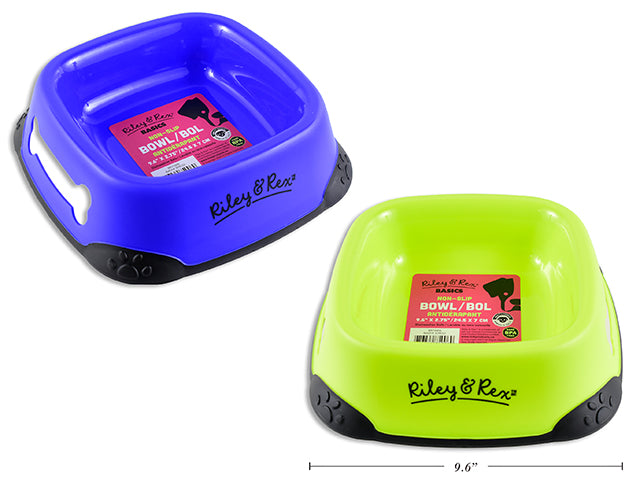 9-5/8In X 2.75In Square Non-Slip Pet Bowl - L. 2 Asst.Colours. Colour Label.