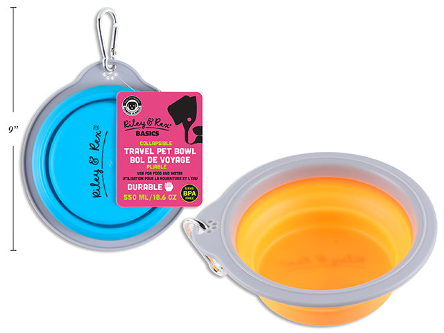 550Ml Tpe Collapsible Travel Pet Bowl. 2 Asst.Colours. Cht.