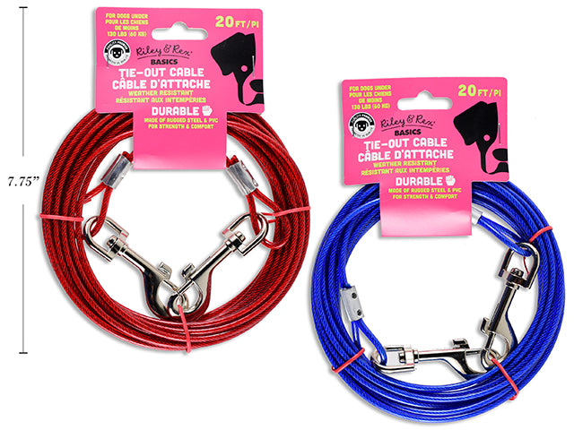 20Ft X 4Mm Weather Resistant Tie-Out Cable W/ Swivel Clips. H/C.