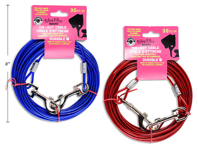 30Ft X 4Mm Weather Resistant Tie-Out Cable W/ Swivel Clips. H/C.