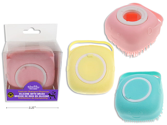 3.14In Silicone Pet Bath Brush W/Shampoo Dispenser. 3 Cols. Peggable Pvc Box W/Col.Insert.