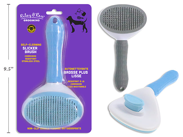 7-5/8In Self-Cleaning Pet Slicker Brush W/Non-Slip Handle. 2 Asst.Cols. B/C.