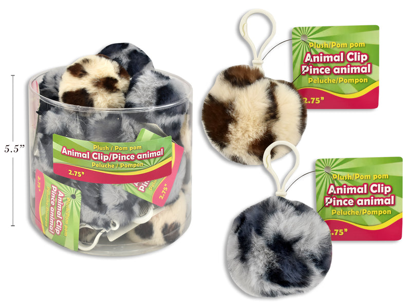 Plush Animal Print Pom Pom Clip 24 Pack