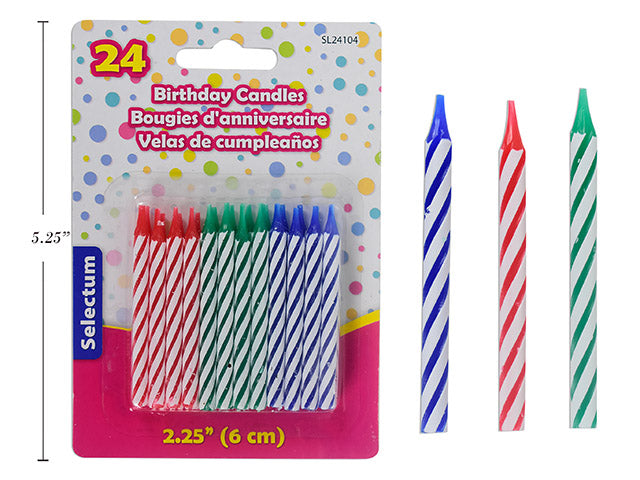 24 Pc Birthday Candles 2.25" (6Cm) Asst Colors