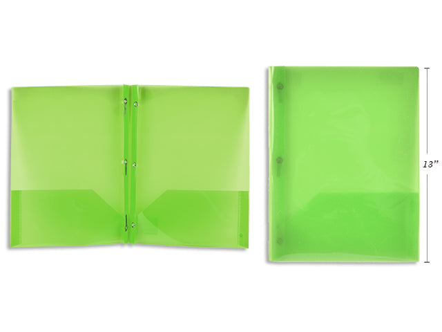 Green Plastic Portfolio With Prongs And 2 Pockets