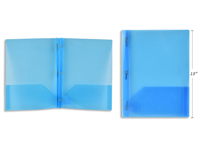 Light Blue Plastic Portfolio With Prongs And 2 Pockets