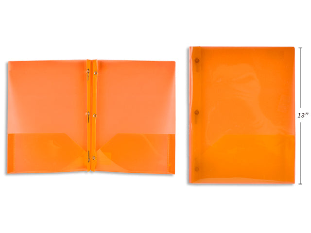 Orange Plastic Portfolio With Prongs And 2 Pockets