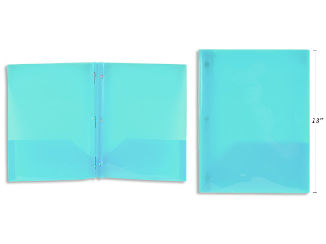 Teal Plastic Portfolio With Prongs And 2 Pockets