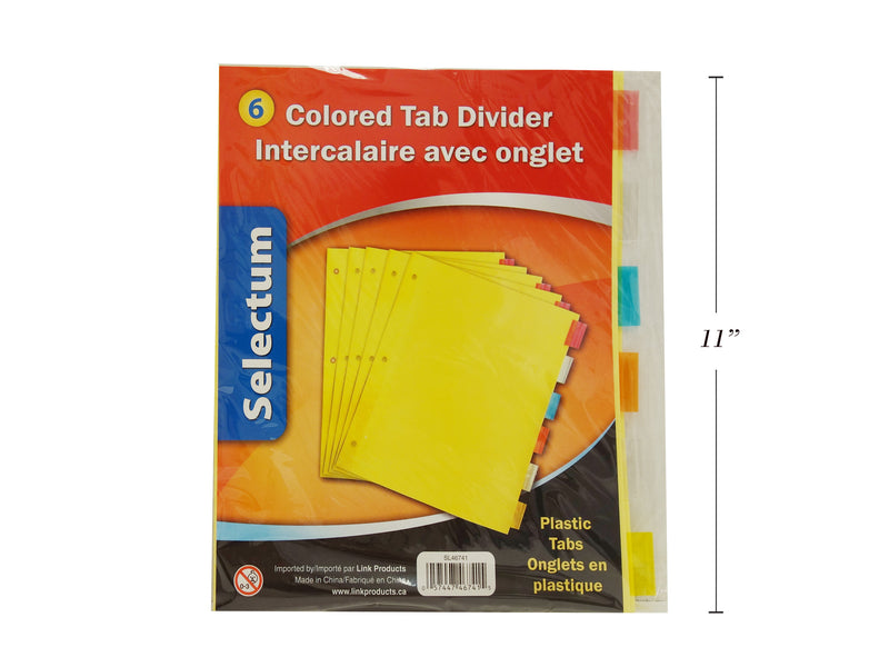 Colored Dividers With Plastic Tabs 6 Pack